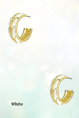 GOLD COLOR ENAMEL BLEND SEMI HOOP EARRING