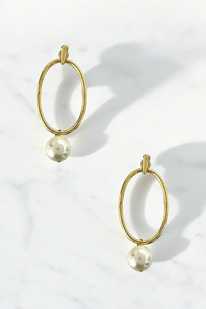 Oval Pearl Link Dangle Earring