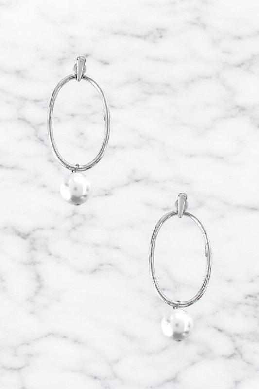 Oval Pearl Link Dangle Earring