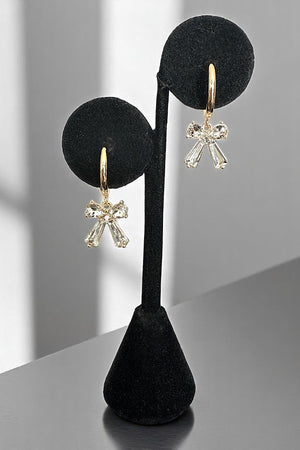 CRYSTAL GEM RIBBON DANGLE SEMI HOOP EARRING