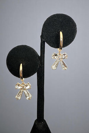 CRYSTAL GEM RIBBON DANGLE SEMI HOOP EARRING