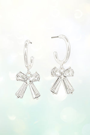 CRYSTAL GEM RIBBON DANGLE SEMI HOOP EARRING