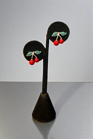 SMALL EPOXY CHERRY POST EARRING