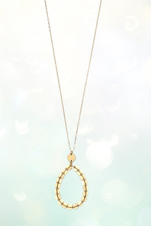 WOOD BEAD TEARDROP PENDANT LONG NECKLACE
