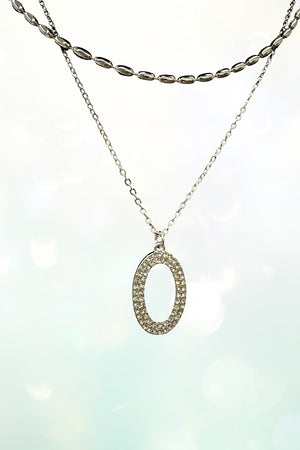 Rhinestone Oval Pendant Layered Necklace Set