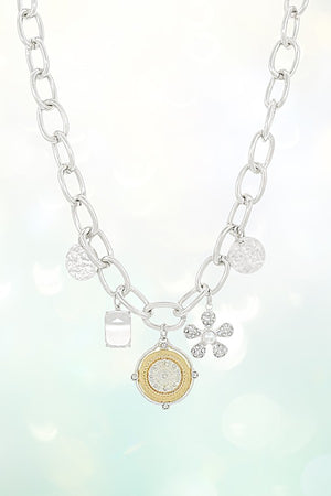 COIN & MULTI CHARMS CHAIN LINK NECKLACE SET