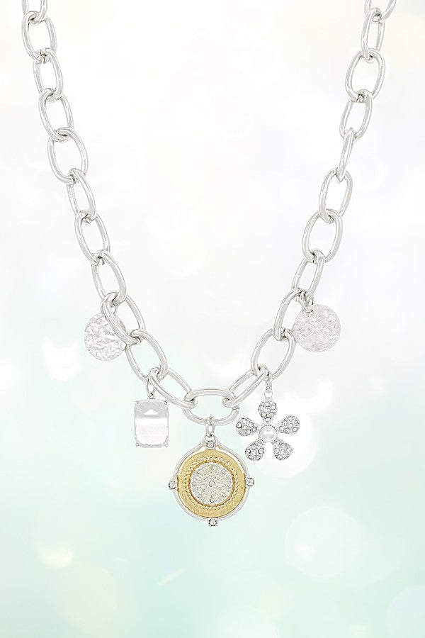 COIN & MULTI CHARMS CHAIN LINK NECKLACE SET