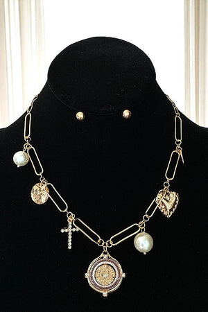 COIN MULTI CHARMS DANGLE CHAIN NECKLACE SET