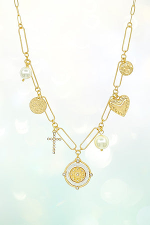 COIN MULTI CHARMS DANGLE CHAIN NECKLACE SET