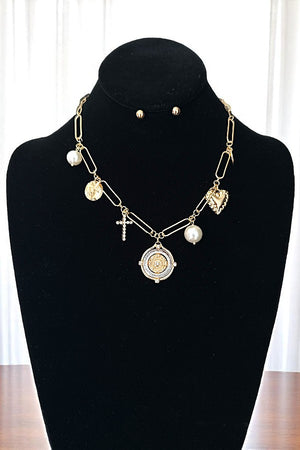 COIN MULTI CHARMS DANGLE CHAIN NECKLACE SET