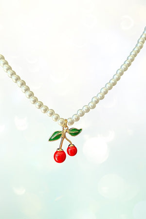 CHERRY CHARM 4MM PEARL NECKLACE SET