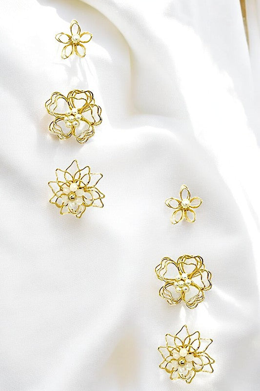 Floral Outline Post Earring Set