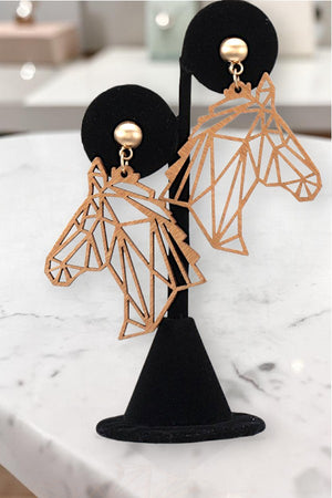 GEOMETRIC LASER CUT HORSE HEAD WOOD EARRING