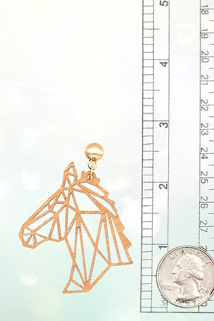 GEOMETRIC LASER CUT HORSE HEAD WOOD EARRING