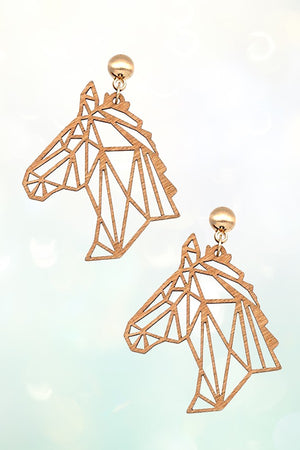 GEOMETRIC LASER CUT HORSE HEAD WOOD EARRING