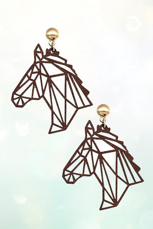 GEOMETRIC LASER CUT HORSE HEAD WOOD EARRING