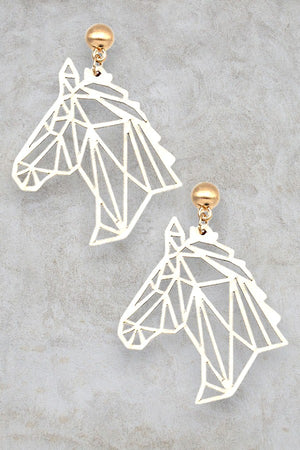 GEOMETRIC LASER CUT HORSE HEAD WOOD EARRING