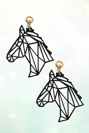 GEOMETRIC LASER CUT HORSE HEAD WOOD EARRING