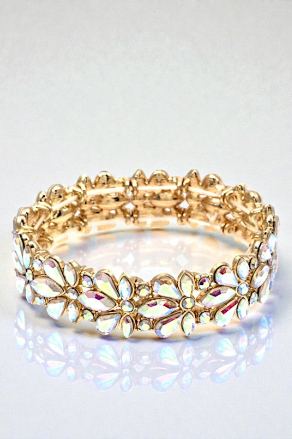 SEMI FLORAL CRYSTAL GEM LINK STRETCH BRACELET