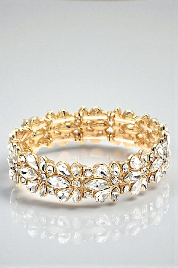 SEMI FLORAL CRYSTAL GEM LINK STRETCH BRACELET
