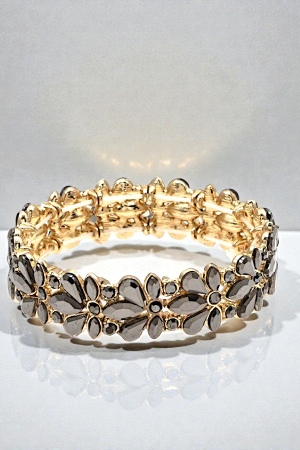 SEMI FLORAL CRYSTAL GEM LINK STRETCH BRACELET