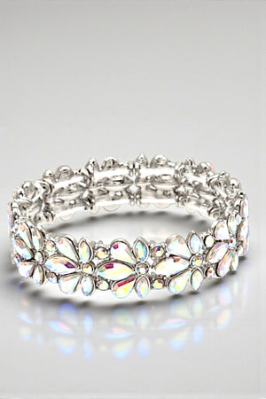 SEMI FLORAL CRYSTAL GEM LINK STRETCH BRACELET