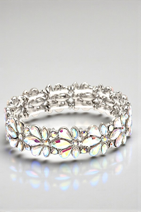 SEMI FLORAL CRYSTAL GEM LINK STRETCH BRACELET