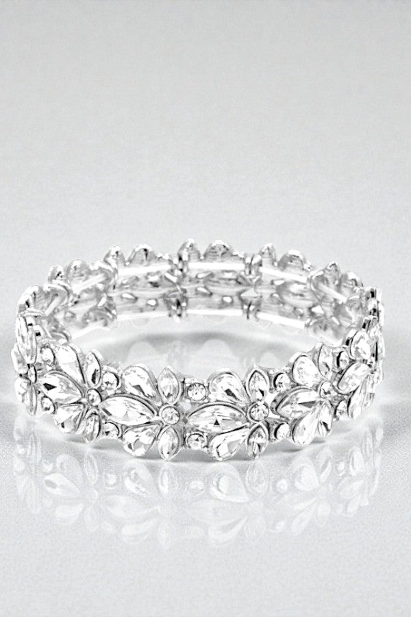 SEMI FLORAL CRYSTAL GEM LINK STRETCH BRACELET
