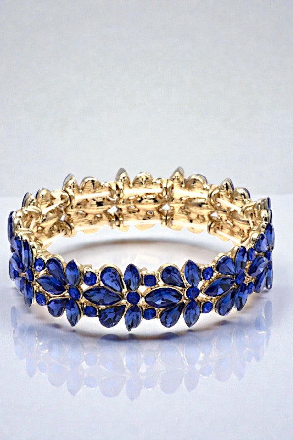 SEMI FLORAL CRYSTAL GEM LINK STRETCH BRACELET
