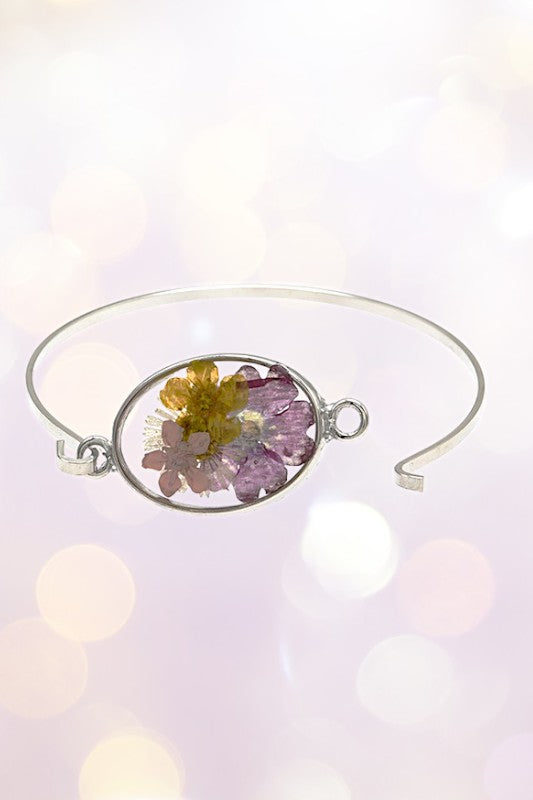 OVAL FLOWER RESIN CHARM BANGLE BRACELET