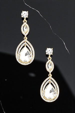 TRIPLE LINK TEARDROP CRYSTAL GEM DROP EARRING