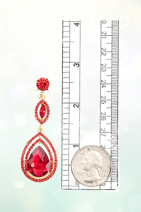 TRIPLE LINK TEARDROP CRYSTAL GEM DROP EARRING