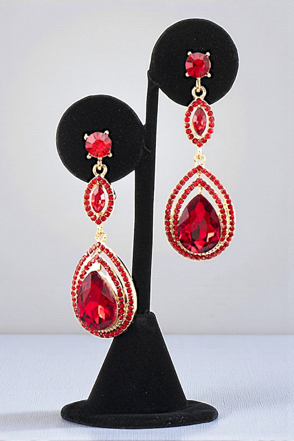 TRIPLE LINK TEARDROP CRYSTAL GEM DROP EARRING