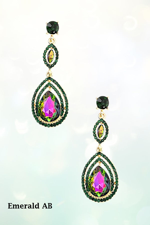 TRIPLE LINK TEARDROP CRYSTAL GEM DROP EARRING
