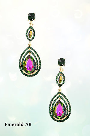 TRIPLE LINK TEARDROP CRYSTAL GEM DROP EARRING