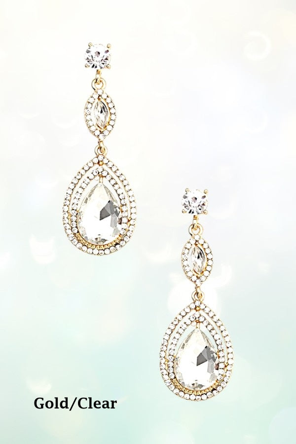 TRIPLE LINK TEARDROP CRYSTAL GEM DROP EARRING