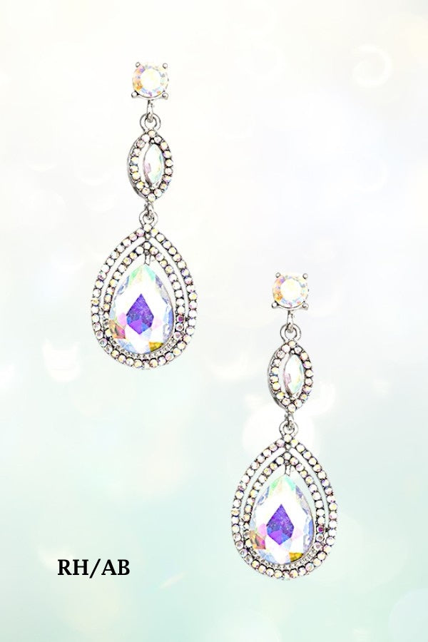 TRIPLE LINK TEARDROP CRYSTAL GEM DROP EARRING