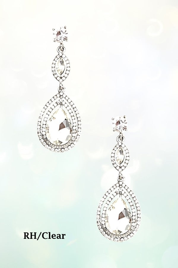 TRIPLE LINK TEARDROP CRYSTAL GEM DROP EARRING