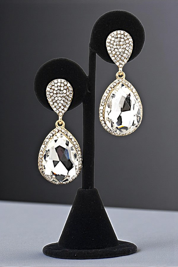 RHINESTONE CRYSTAL GEM TEARDROP DANGLE EARRING