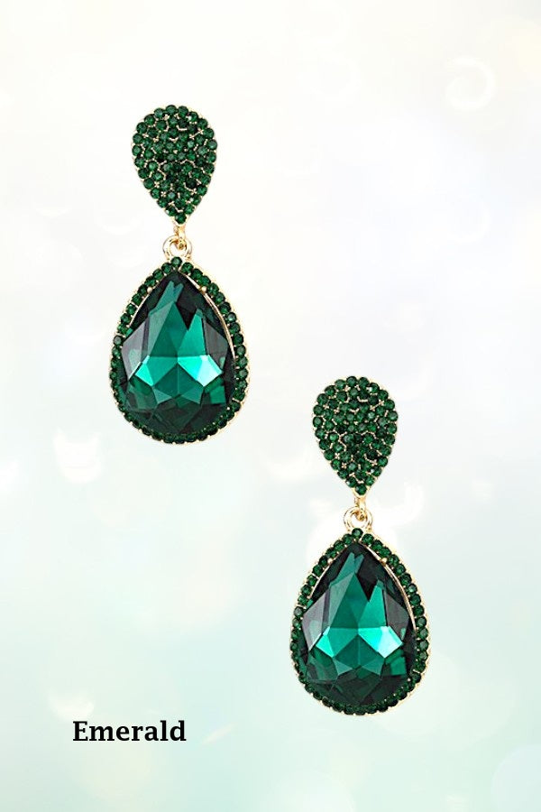 RHINESTONE CRYSTAL GEM TEARDROP DANGLE EARRING