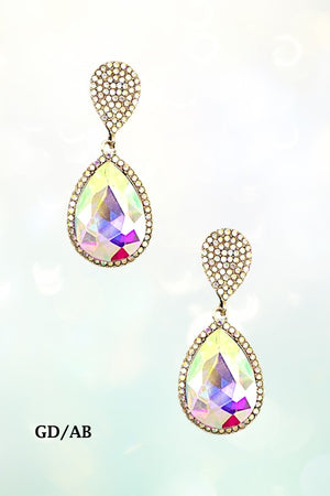 RHINESTONE CRYSTAL GEM TEARDROP DANGLE EARRING