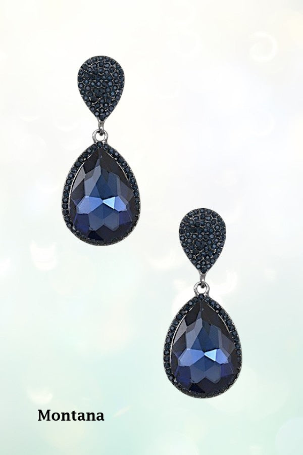 RHINESTONE CRYSTAL GEM TEARDROP DANGLE EARRING