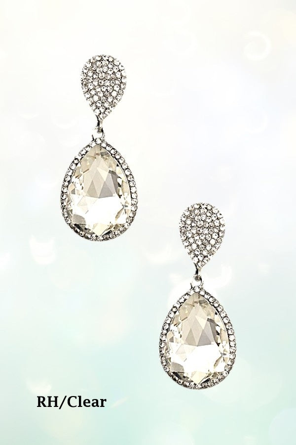 RHINESTONE CRYSTAL GEM TEARDROP DANGLE EARRING