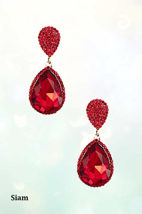 RHINESTONE CRYSTAL GEM TEARDROP DANGLE EARRING