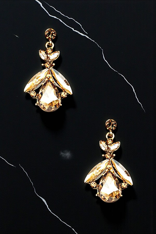 FACETED GEM ORNATE DROP EARRING