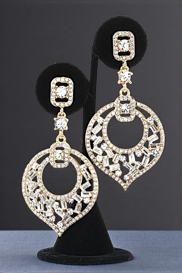 CRYSTAL GEM LEAF SHAPE DANGLE EARRING