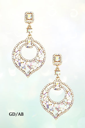 CRYSTAL GEM LEAF SHAPE DANGLE EARRING