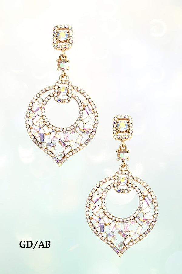 CRYSTAL GEM LEAF SHAPE DANGLE EARRING