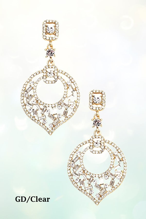 CRYSTAL GEM LEAF SHAPE DANGLE EARRING