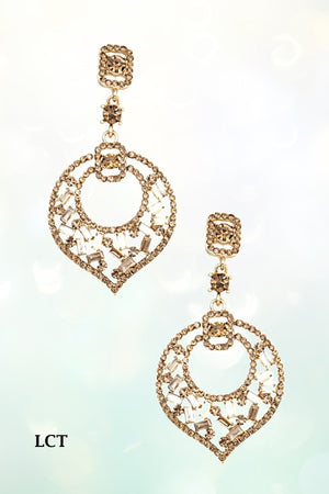 CRYSTAL GEM LEAF SHAPE DANGLE EARRING